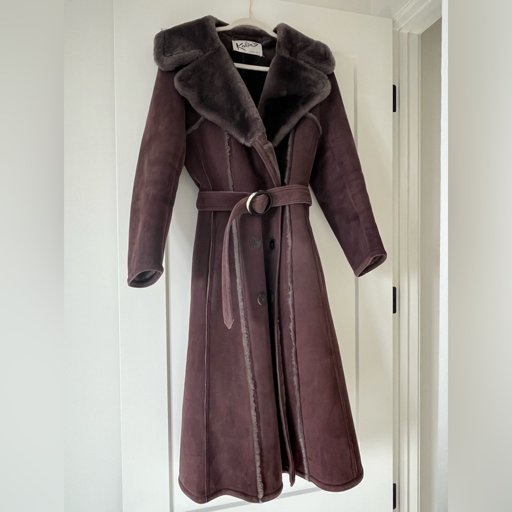 Vintage 70s Californian Suede Shearling Belted Trench Coat - Picture 2 of 16